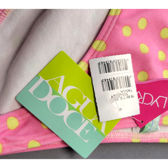 Agua Doce Polka Dot Full Bikini Bottom Swimsuit Womens M Beachwear Pink Yellow - Picture 2 of 10